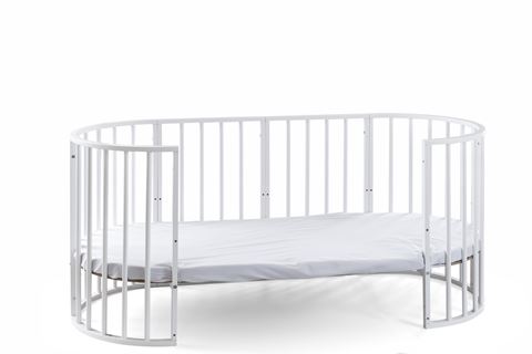 Bamgidoo Play Beyaz Ahşap Bebekle Büyüyen Anne Yanı Beşik 6 + 1 Mavi Yıldızlı Uyku Seti + Soft Ortapedik yatak