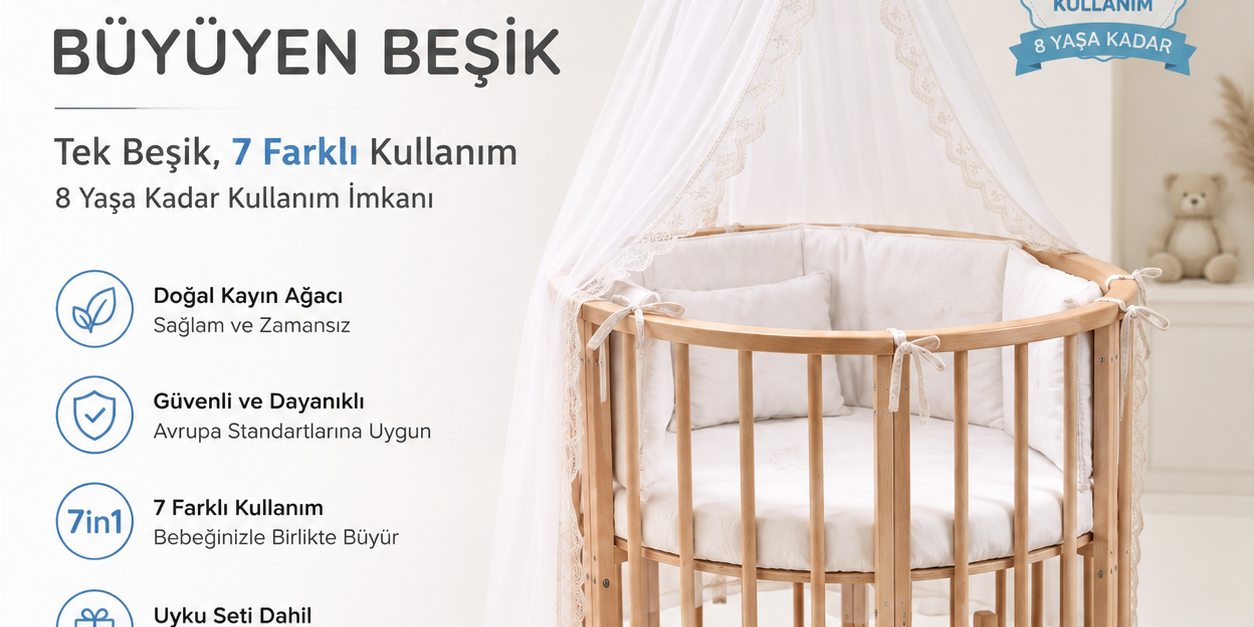 Bamgidoo PLAY Organik Yıldız 60×120 7 in 1 Büyüyen Beşik + Uyku Seti