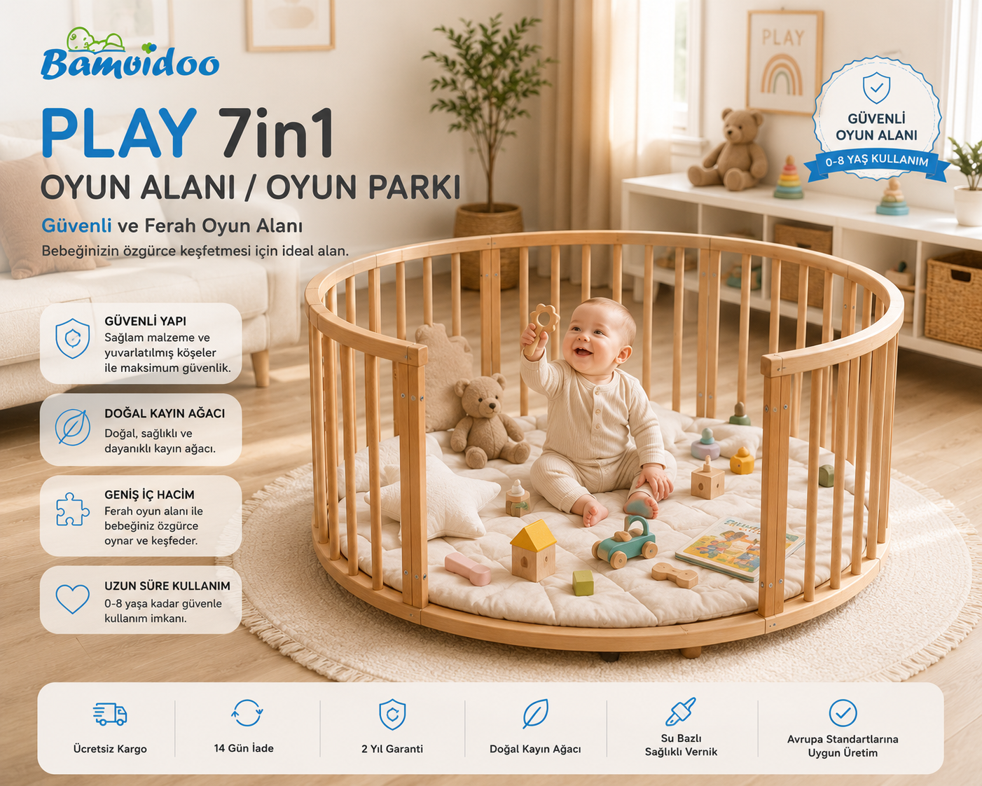 Bamgidoo PLAY Organik Yıldız 60×120 7 in 1 Büyüyen Beşik + Uyku Seti