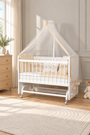 Bamgidoo TUTKU Beyaz Krem 60×120 Kayın Ağacı Anne Yanı Beşik + Uyku Seti