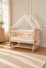 Bamgidoo DEFNE Organik Krem 70×130 Kayın Ağacı Anne Yanı Beşik + Uyku Seti