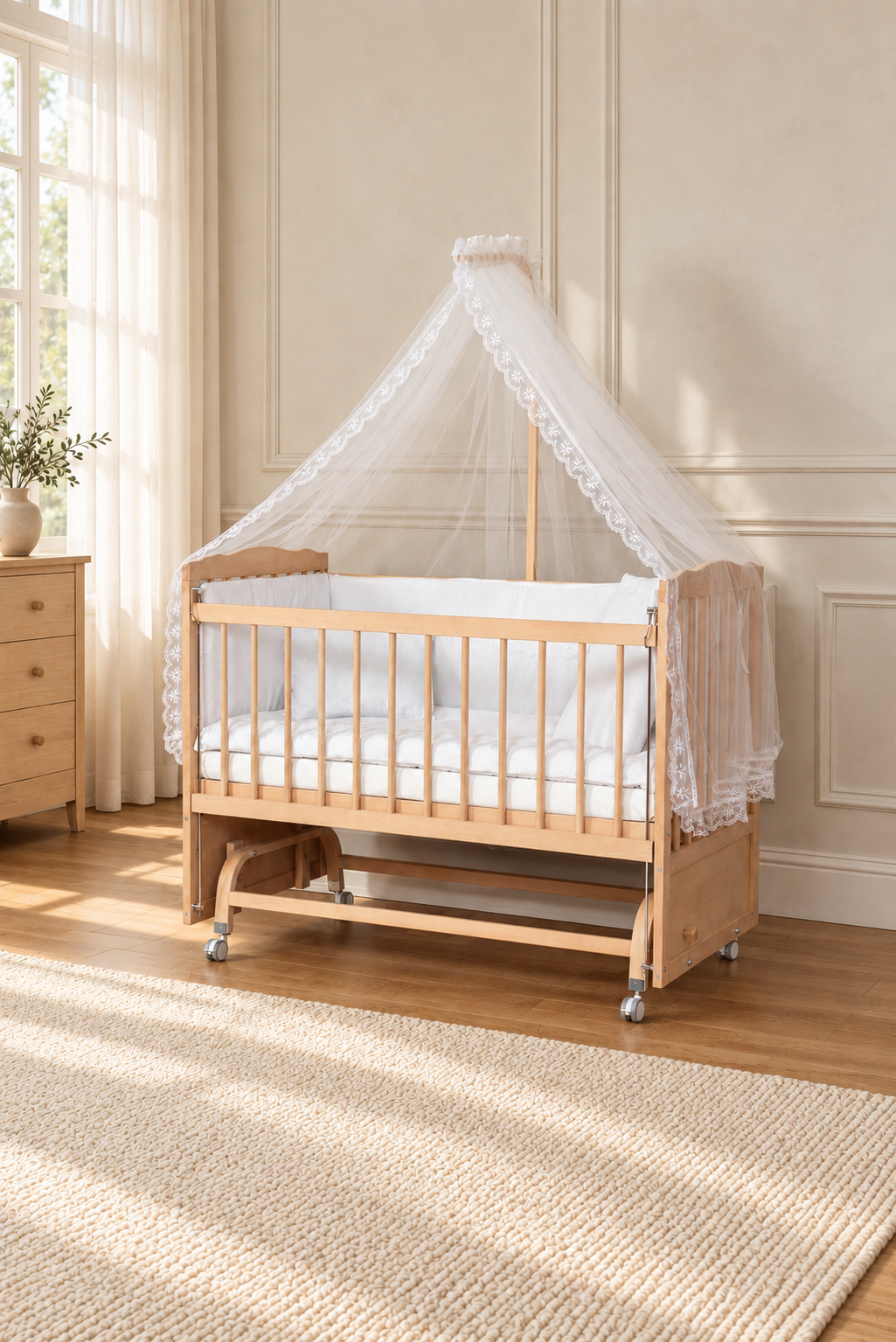 Bamgidoo TUTKU Organik Güpür 60×120 Kayın Ağacı Anne Yanı Beşik + Uyku Seti