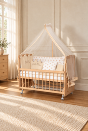Bamgidoo TUTKU Organik Krem 60×120 Kayın Ağacı Anne Yanı Beşik + Uyku Seti