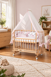 Bamgidoo PAPATYA Organik Örgü 60×120 Kayın Ağacı Anne Yanı Beşik + Uyku Seti