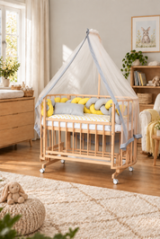 Bamgidoo PAPATYA Organik Örgü 60×120 Kayın Ağacı Anne Yanı Beşik + Uyku Seti