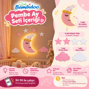 Bamgidoo Pembe Ay duvar lambası yıldız ve bulut set içeriği